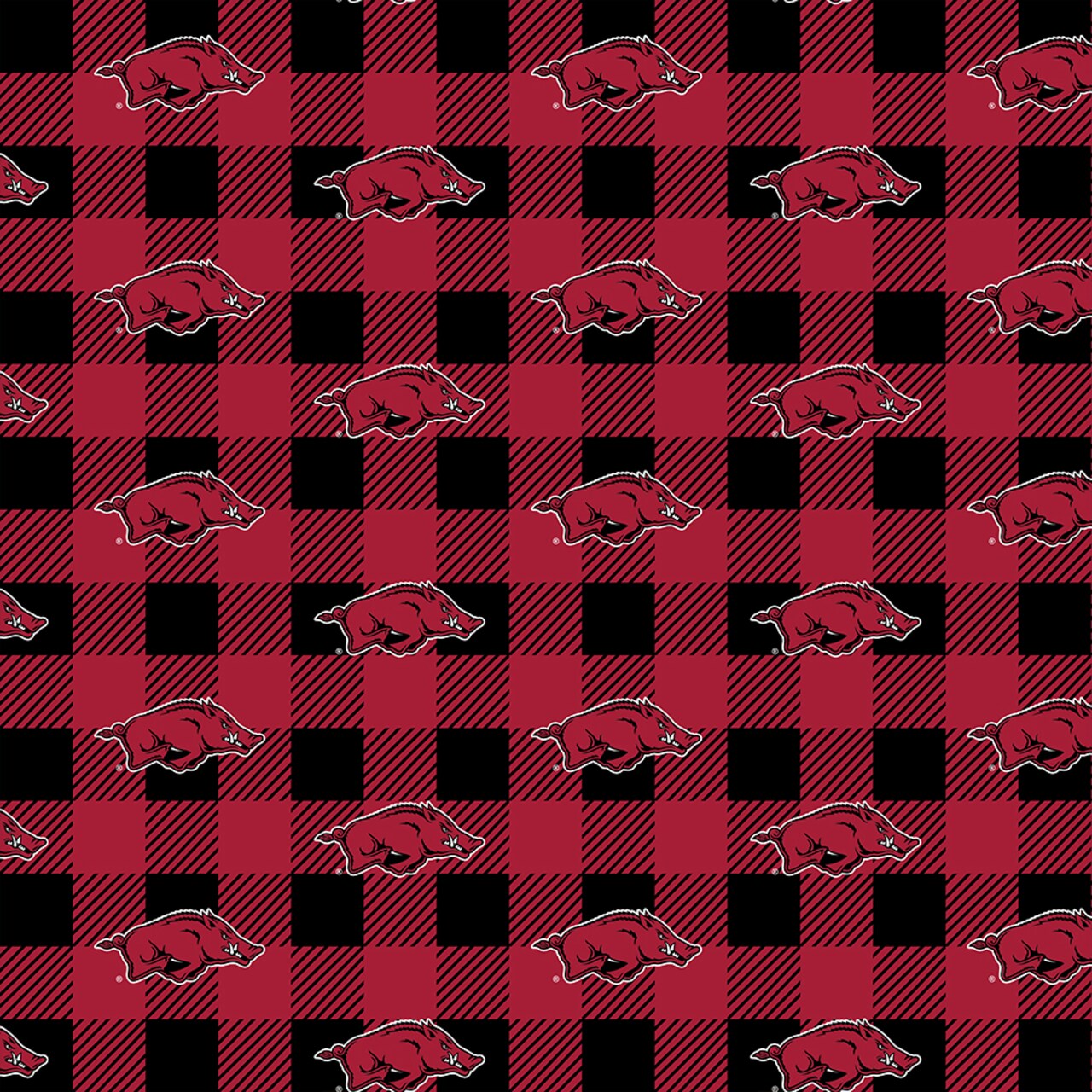 Sykel Enterprises-University of Arkansas Fleece Fabric-Arkansas Razorbacks Buffalo Plaid Fleece Blanket Fabric-Sold by the yard